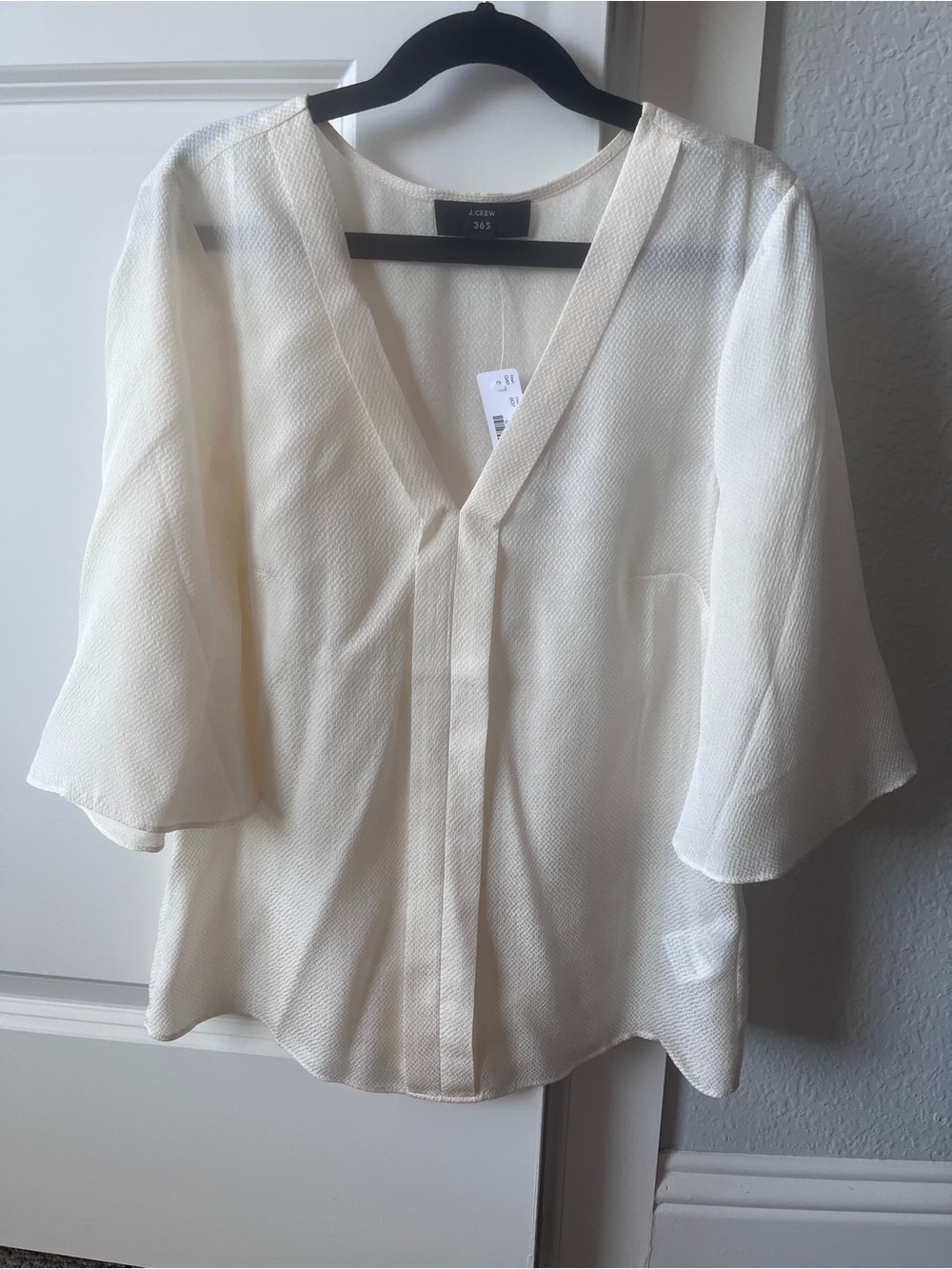 J. Crew Cream V-Neck Flutter Sleeve Blouse